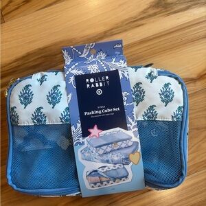 Roller Rabbit Blue and White Floral Packing Cube Set and makeup bag